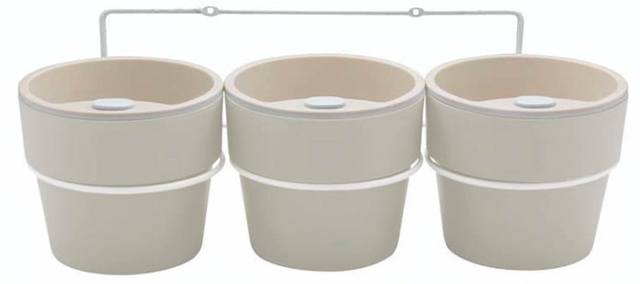 KIT C/3VASOS AUTOIRRIGABLES Y SOPORTE BEIGE