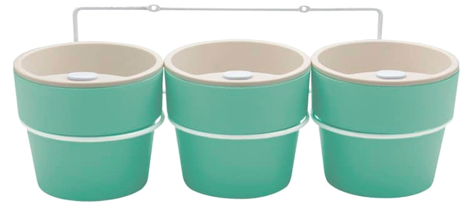 KIT CON 3 VASOS AUTOIRRIGABLES Y SOPORTE VERDE MENTA P-KT2500-VERDEMENTA
