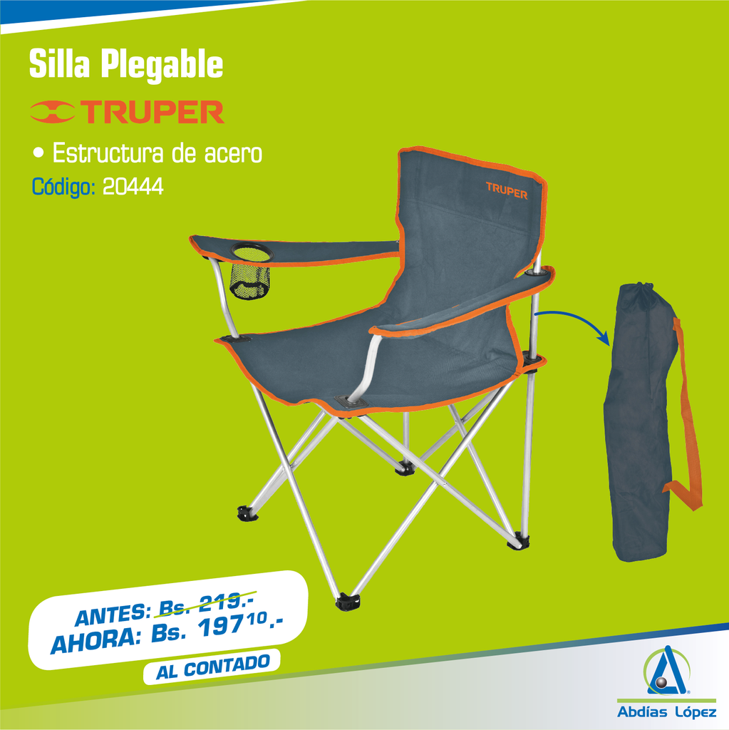 SILLA PLEGABLE TRUPER DE POLIESTER Y ESTRUCTURA DE ACERO P-TR-61025