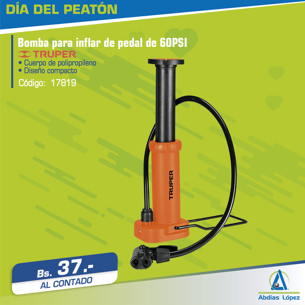 BOMBA PARA INFLAR DE PEDAL DE 60PSI TRUPER P-TR-101667