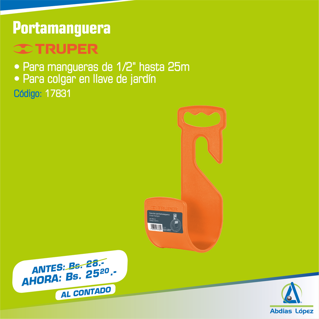 GANCHO PLASTICO PARA MANGUERA HASTA DE 1/2" Y DE 2" TRUPER P-TR-100173