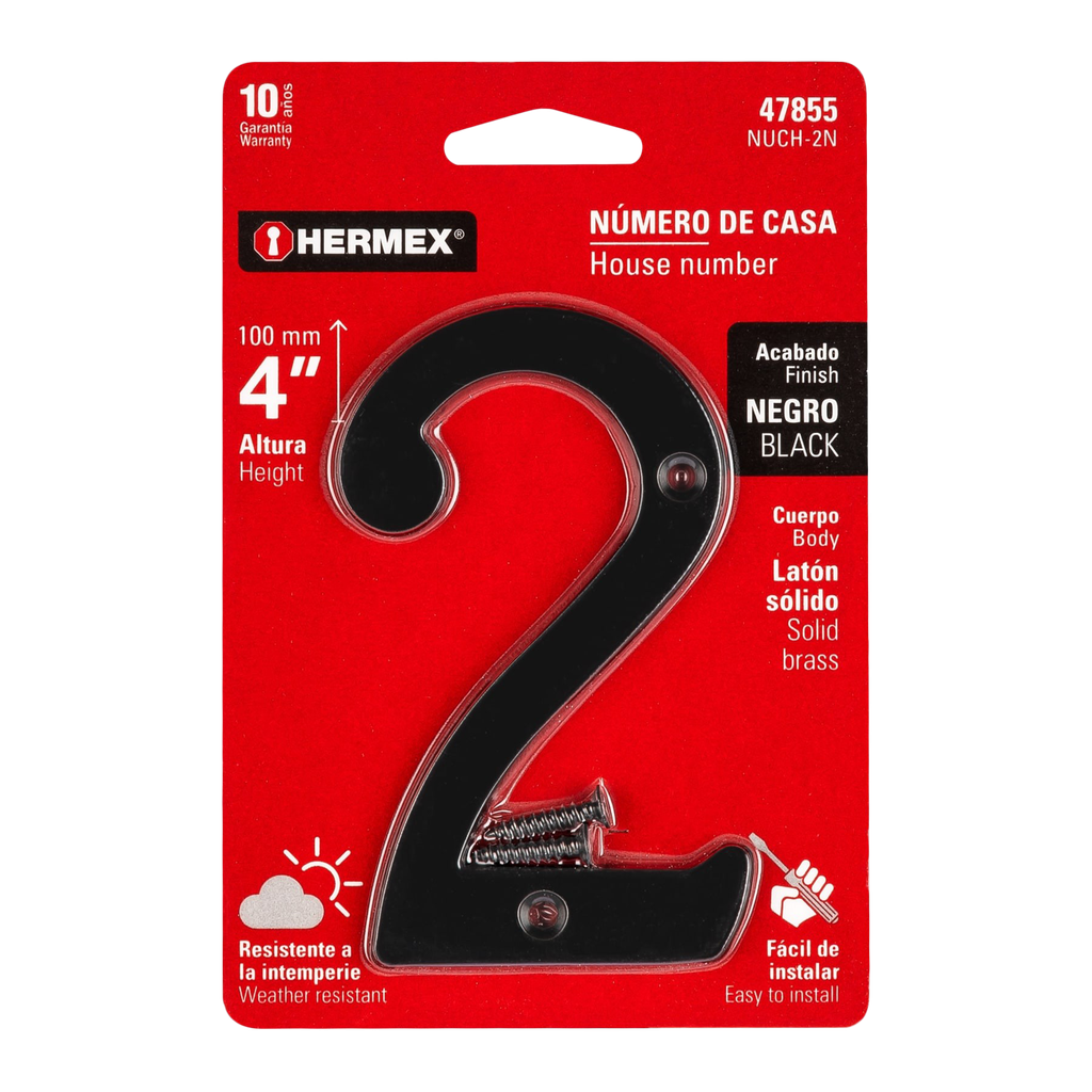NUMEROS METALICOS DE 4" NUMERO 2 DE LATON SOLIDO P-HR-47855