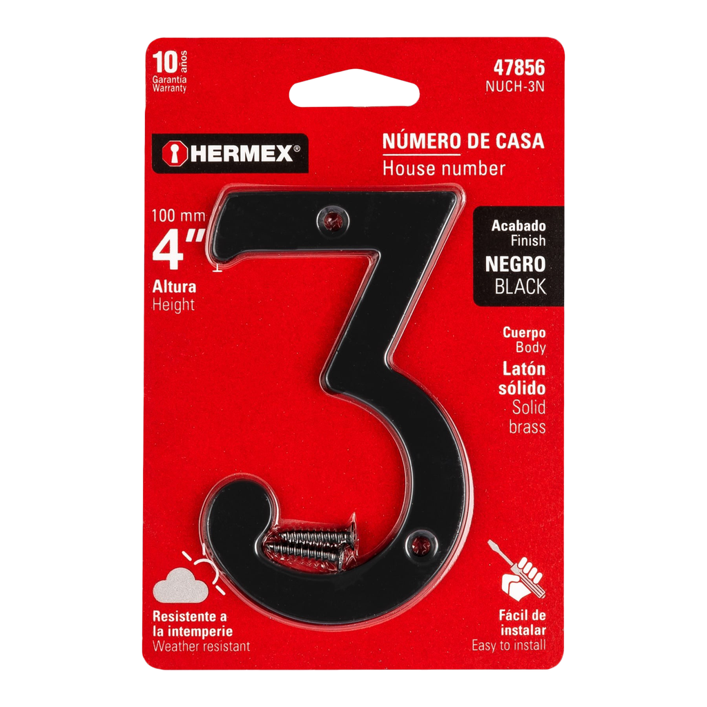 NUMEROS METALICOS DE 4" NUMERO 3 DE LATON SOLIDO P-HR-47856