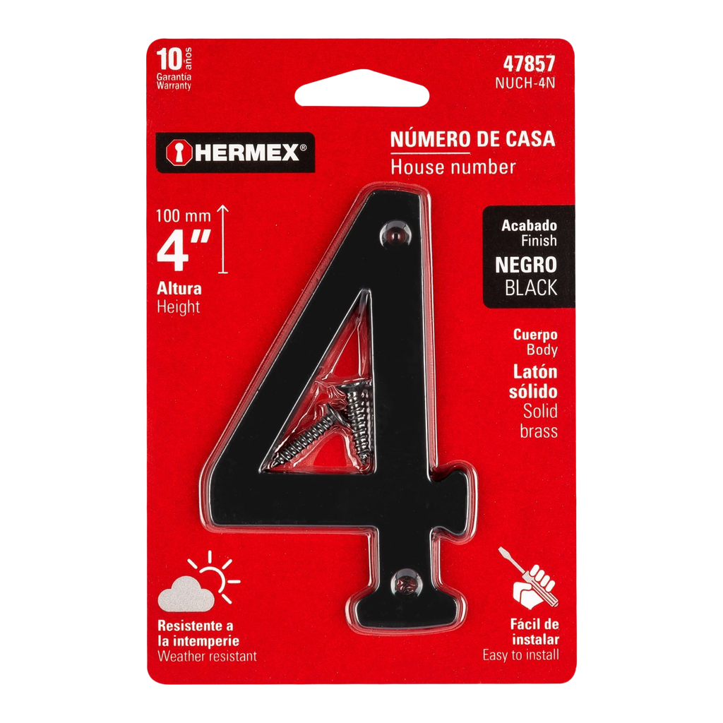 NUMEROS METALICOS DE 4" NUMERO 4 DE LATON SOLIDO P-HR-47857