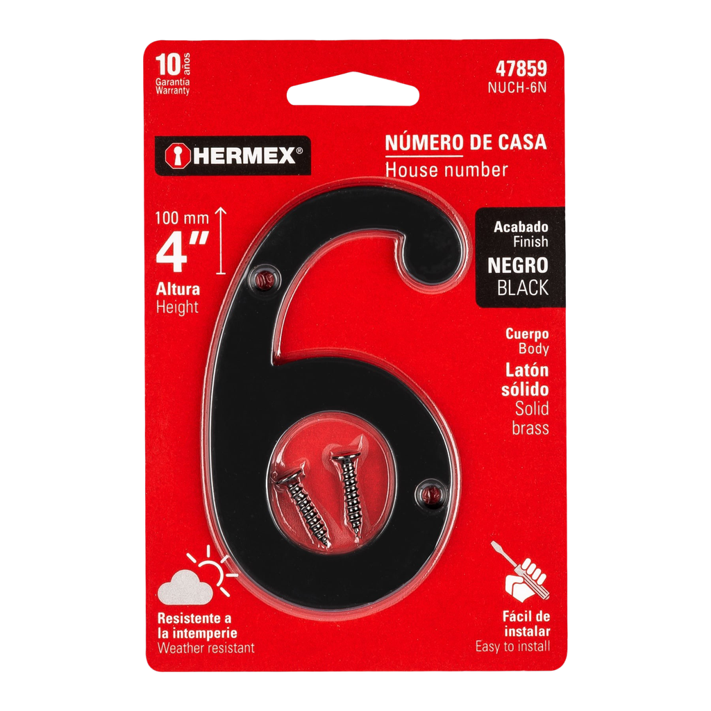 NUMEROS METALICOS DE 4" NUMERO 6 DE LATON SOLIDO