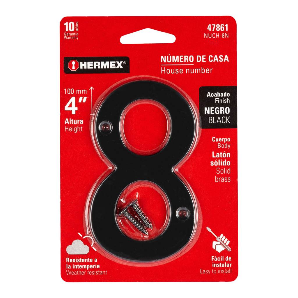 NUMEROS METALICOS DE 4" NUMERO 8 DE LATON SOLIDO P-HR-47861