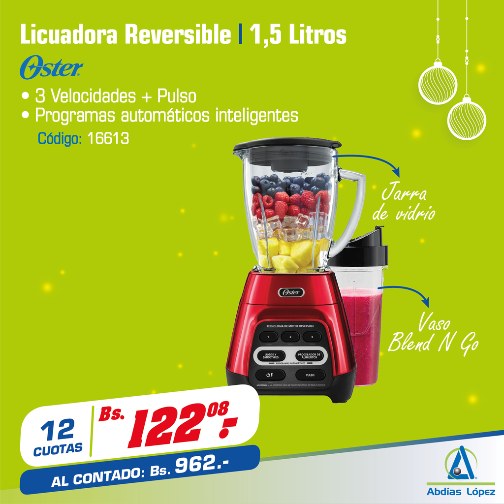 LICUADORA OSTER 3VEL. 2PROGR. ROJA REVERSIBLE 600W. P-BLSTPYG1210RBG
