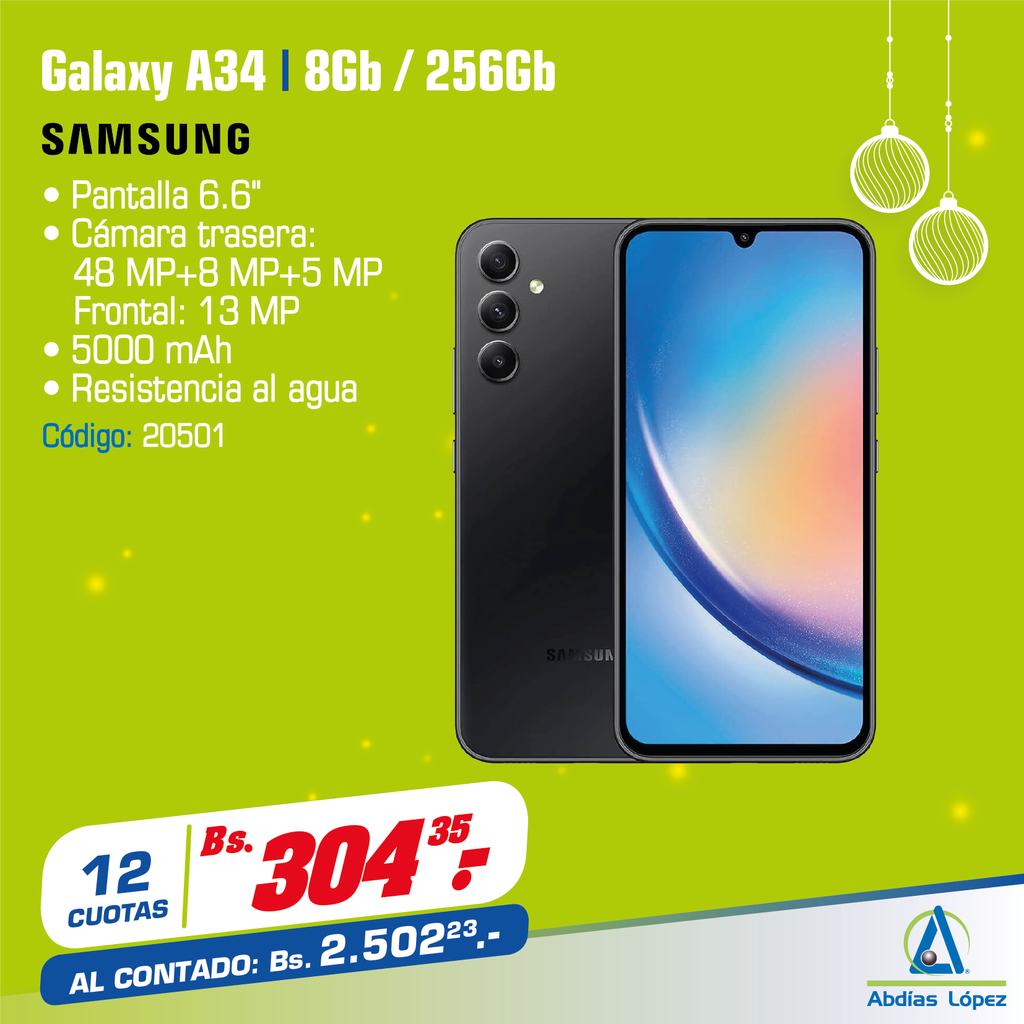 CELULAR A34 SAMSUNG DE 256GB Y 8GB DE RAM DUAL SIM P-A34256