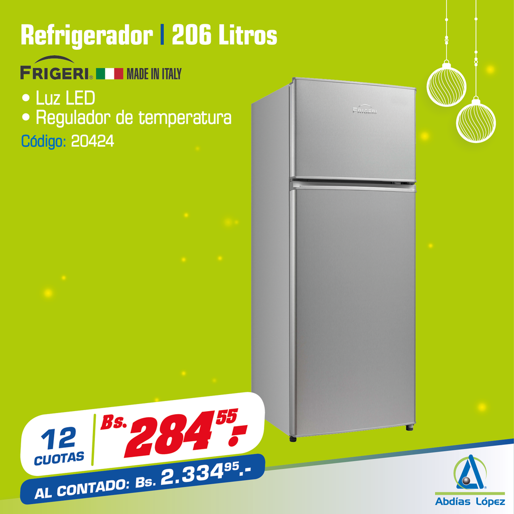 REFRIGERADOR FRIGERI DE 206L DF2-285 DEFROST LUZ LED VIDRIOS