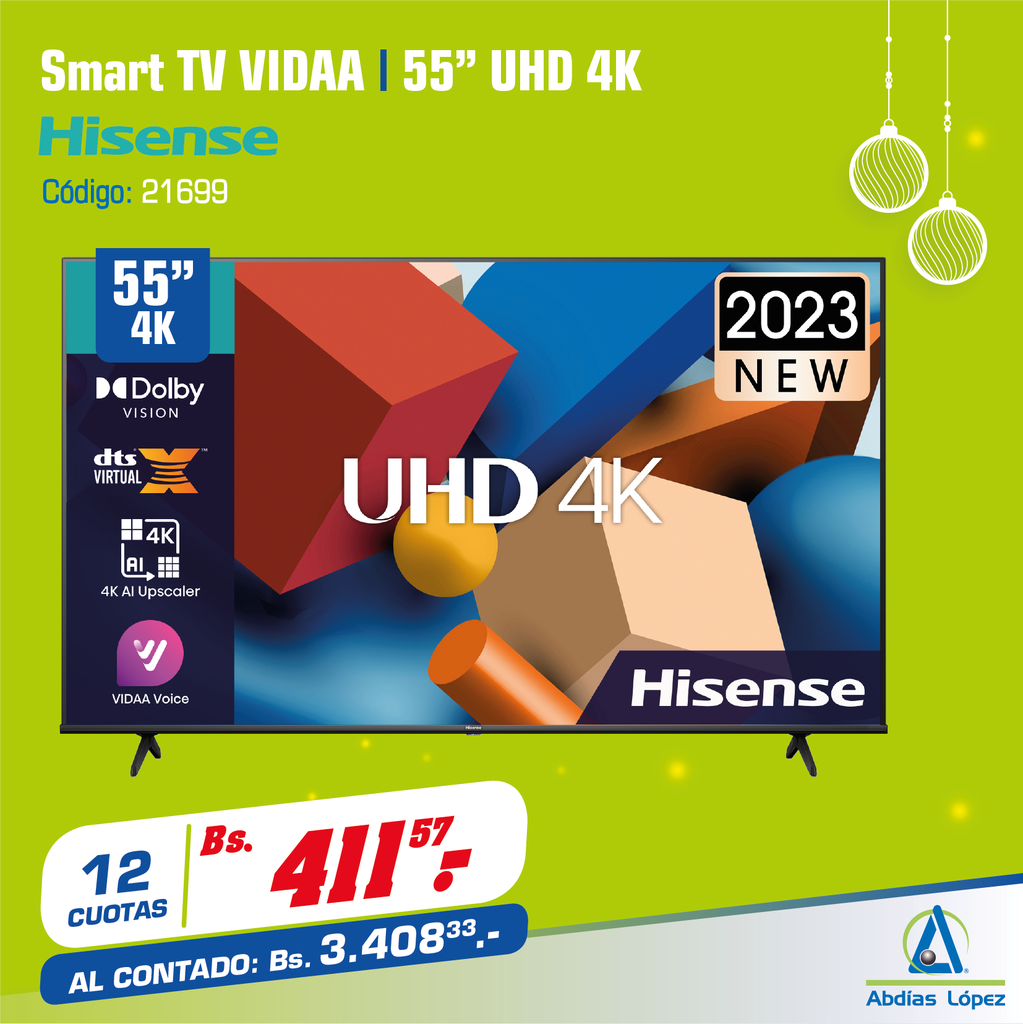 TELEVISOR HISENSE 55" UHD 4K VIDAA SMART TV