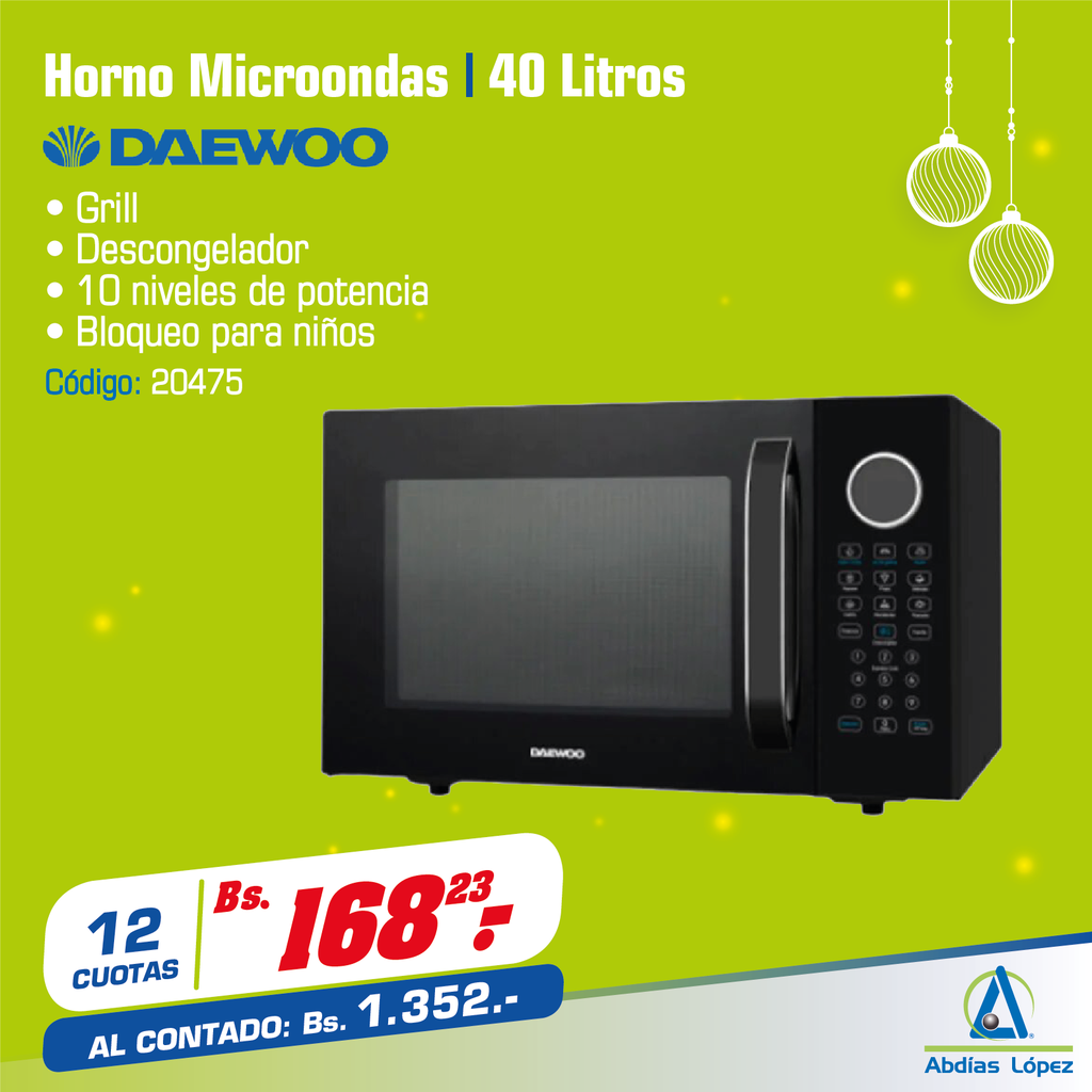 HORNO MICROONDAS DAEWOO DE 40 LITROS.