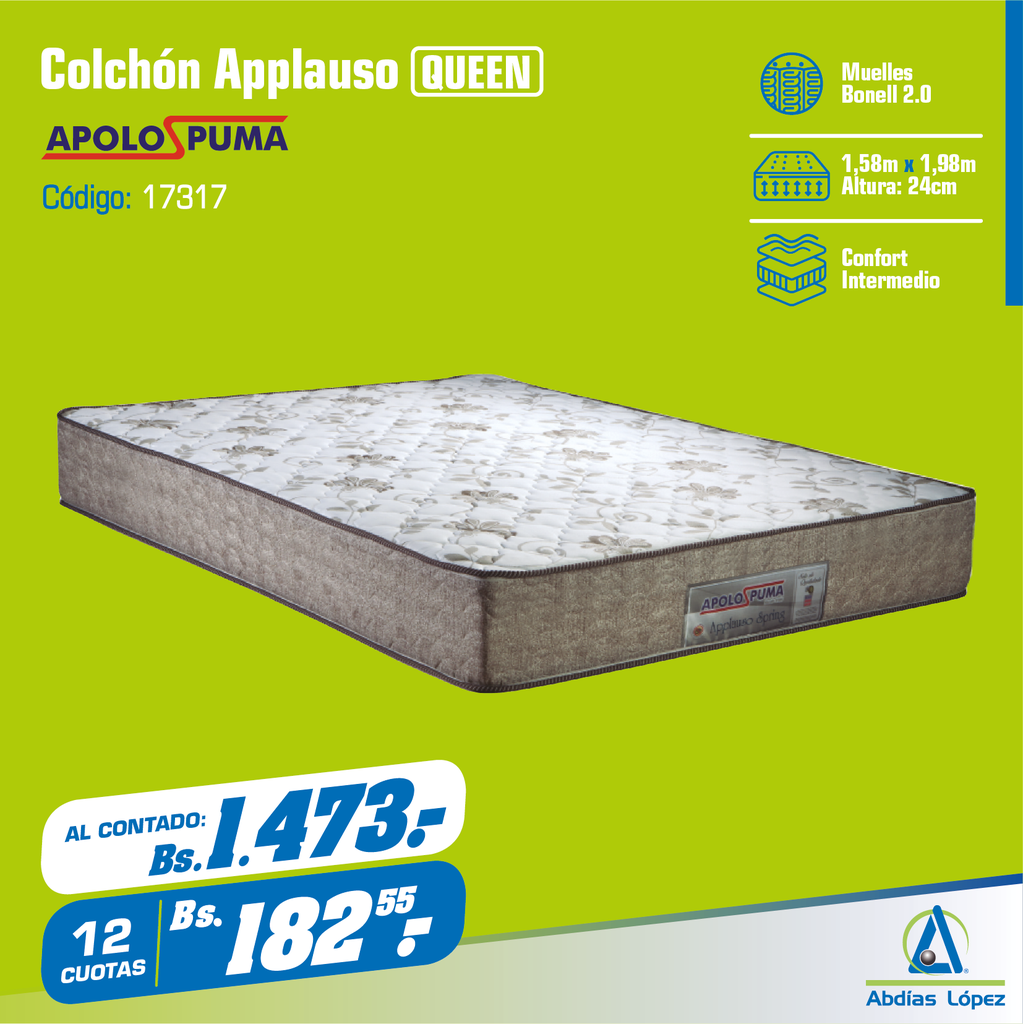 COLCHON APPLAUSO MBZ HS EPS 24 CMX1.98X1.58M PALHA MR