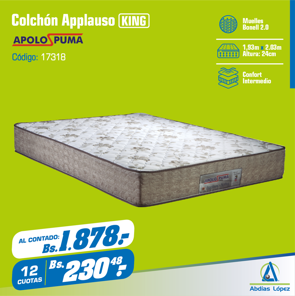 COLCHON APPLAUSO MBZ HS EPS 24 CMX2.03MX1.93M PALHA MR