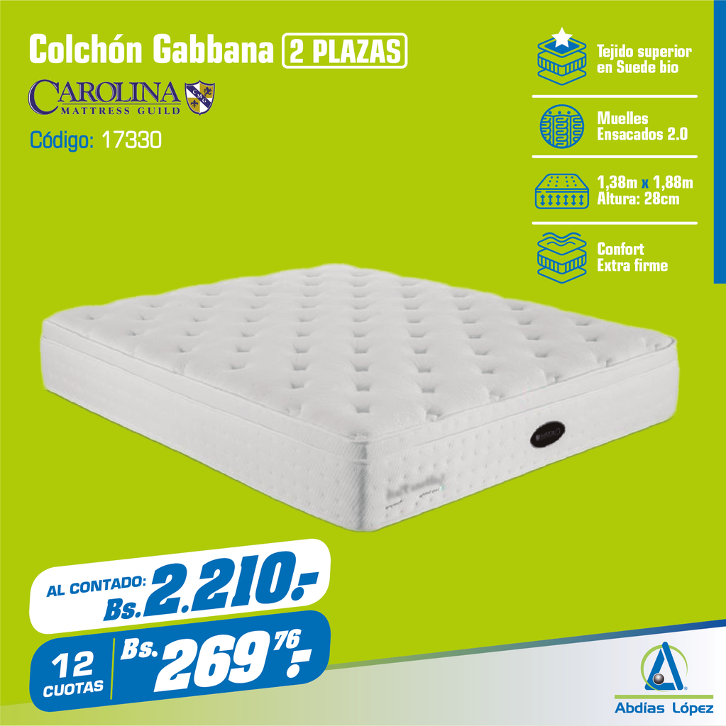 COLCHON GABBANA PLUSH 28CMX1.88MX1.38M