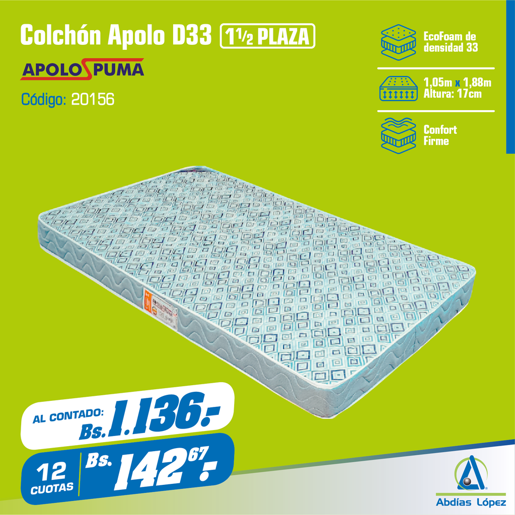 COLCHON APOLO D33 17CMX1.88MMX1.05CM BLANCO