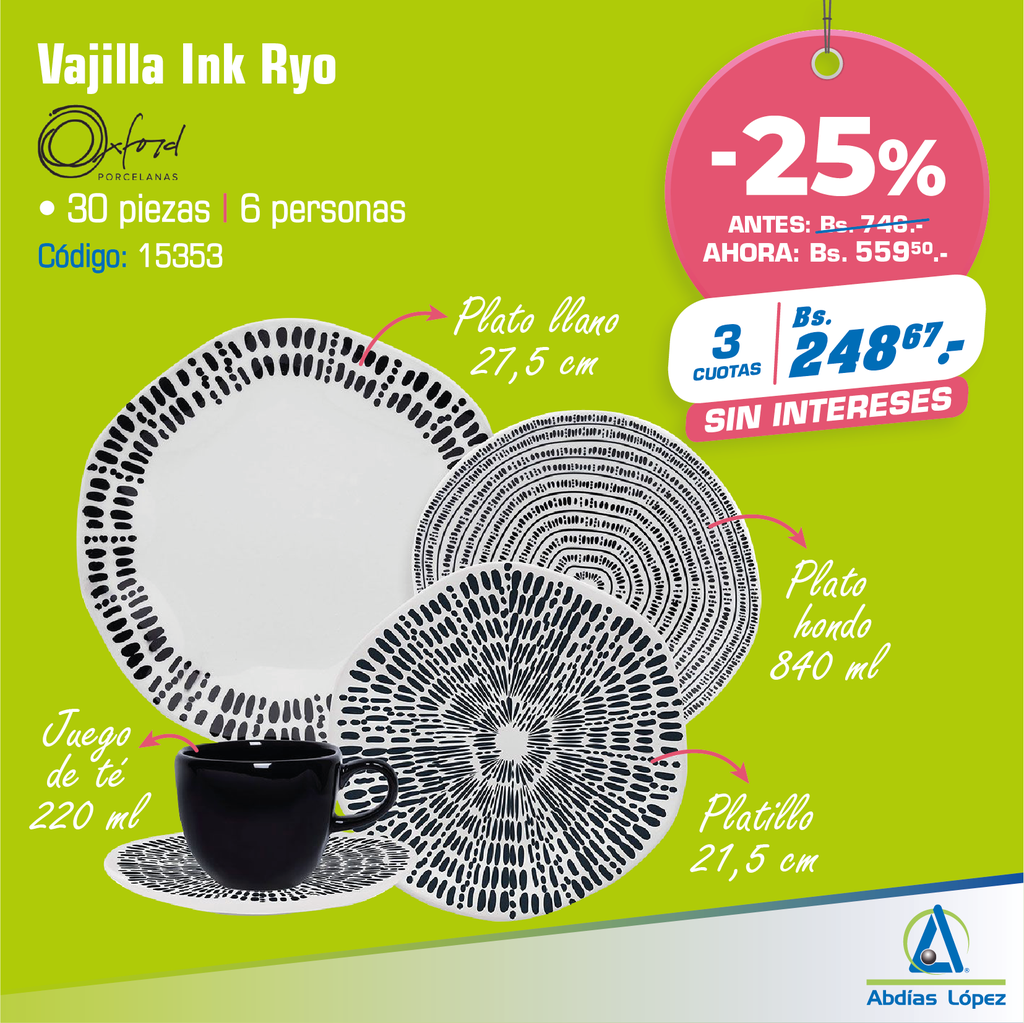 VAJILLA 30 PZAS. INK RYO (MADERA/CARTON) P-RA31-9602