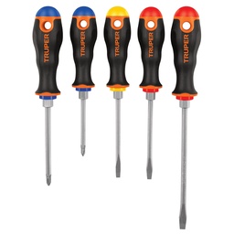 [I-17893] JUEGO DE 5 DESARMADORES TRUPER MANGO BICOLOR P-TR-14138