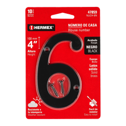 [I-20460] NUMEROS METALICOS DE 4" NUMERO 6 DE LATON SOLIDO