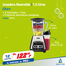 [I-16612] LICUADORA OSTER 3VEL. 2PROGR. 600W. REVERSIBLE