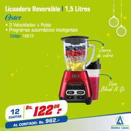 [I-16613] LICUADORA OSTER 3VEL. 2PROGR. ROJA REVERSIBLE 600W.
