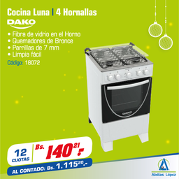 [I-18072] COCINA DAKO LUNA 4H.BLANCA BRASIL P-300001040