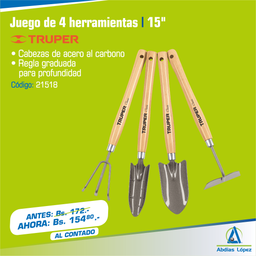 [I-21518] JUEGO DE HERRAMIENTAS P/JARDIN 4 PZAS MGO LARGO