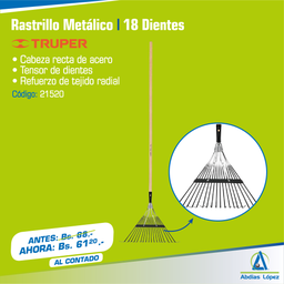 [I-21520] RASTRILLO METALICO DE 18 DIENTES REFORZADO C/MGO P-TR-14326