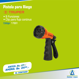 [I-17891] PISTOLA PLASTICA DE 9 FUNCIONES RECUBIERTOS C/PVC P-TR-18482