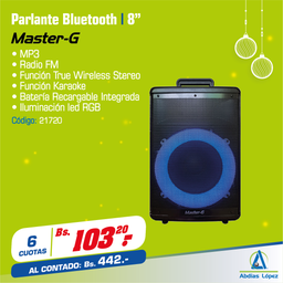 [I-21720] PARLANTE MASTE G BLUETOOTH 8" RECARGABLE